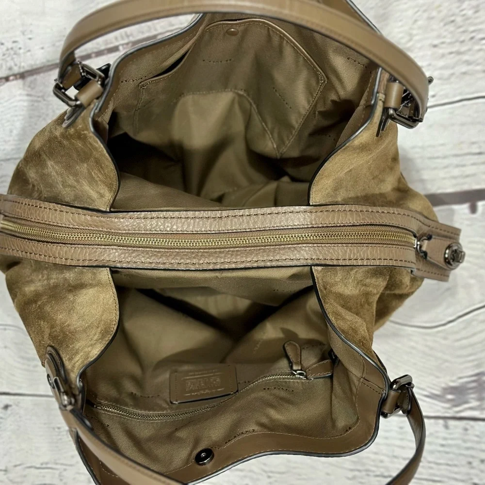 Coach Edie 42 Mixed Leather and Suede Hobo, Fatigue